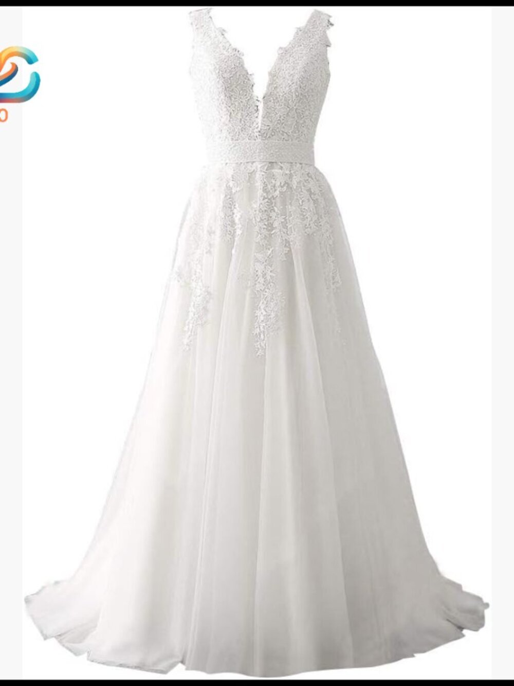 Lace Applique Mermaid Wedding Dress with V-Neck Straps Ball Gown